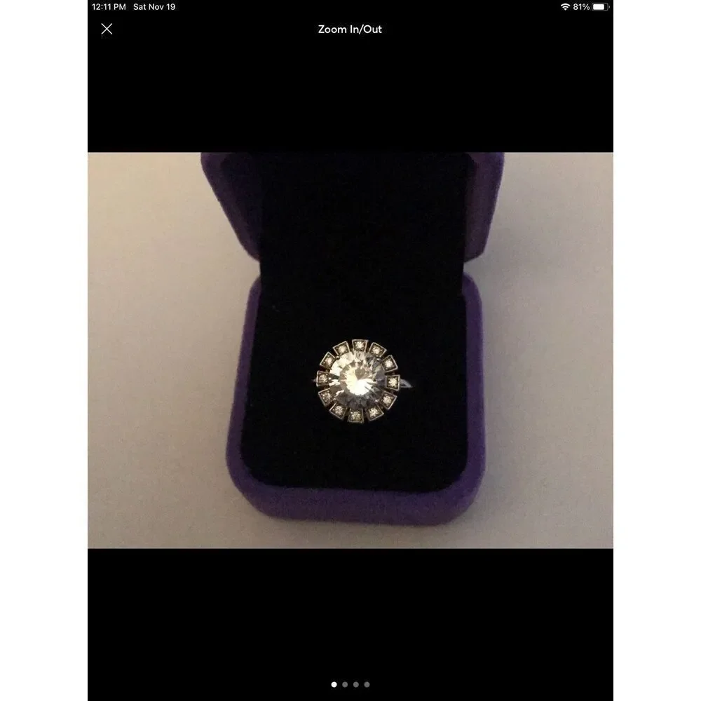 Beautiful 4 Ct. Round Cut Sim Diamond Starburst Design Ring Sz 8~.925 Sterling